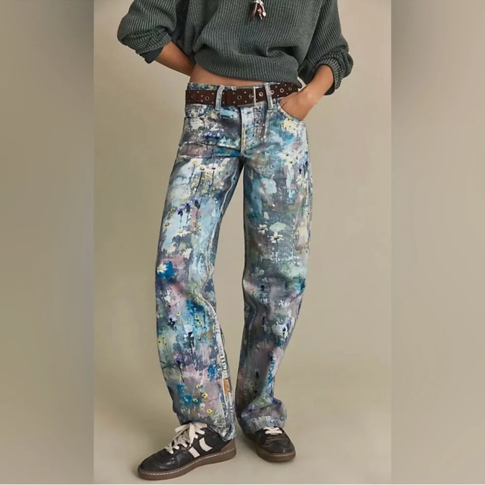 Free People We the Free Tennessee Illusions Low Rise Jeans Floral Canvas - Picture 2 of 9